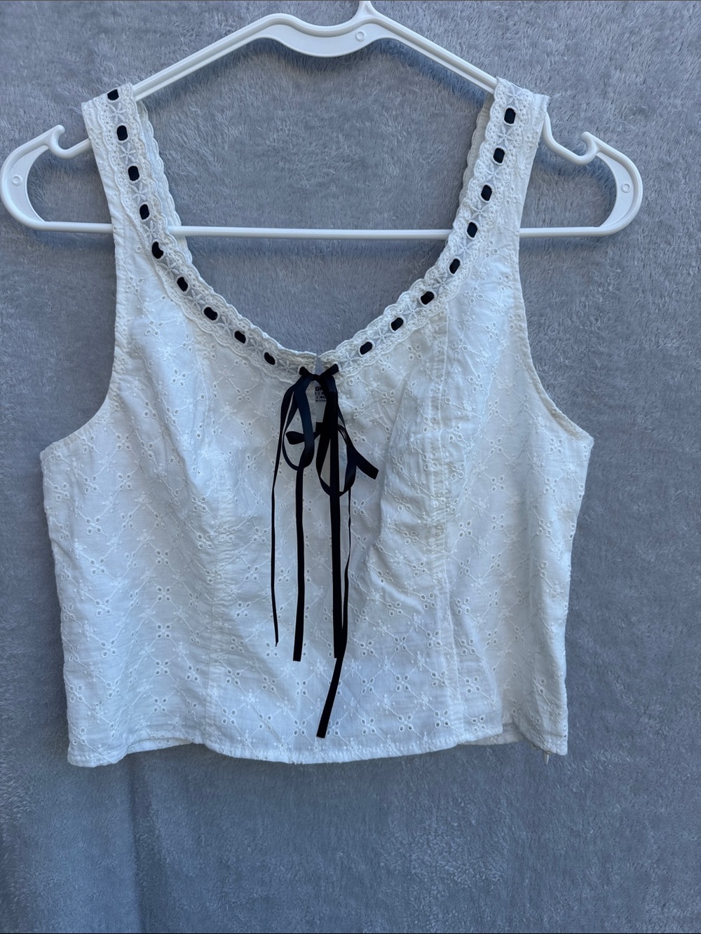 Cotton On White Eyelet Women's Top with Black Accents size 6